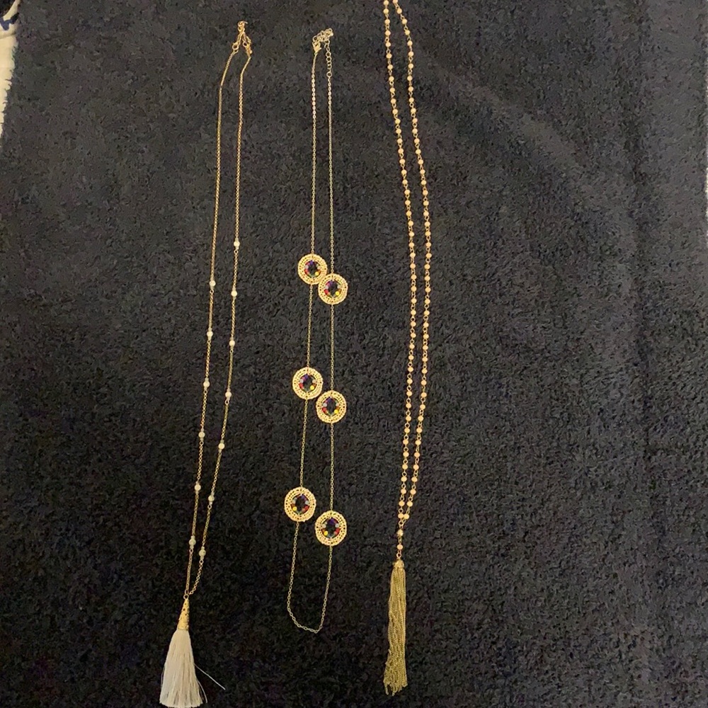 Francesca’s Gold Long Tassel and Medallion Necklaces